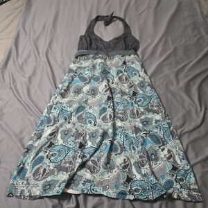 Athleta Pack Everywhere Halter Dress Womens Size 10 Teal Grey Paisley No Padding